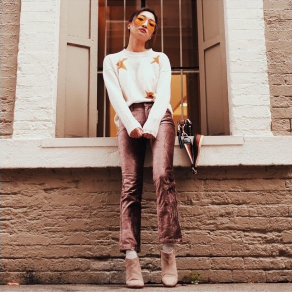 Free People Velvet Metallic Coated Cropped High Rise Disco Flare Jeans 25 Brown - Picture 2 of 13